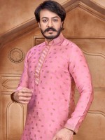 Pink Jacquard Silk Kurta Pajama